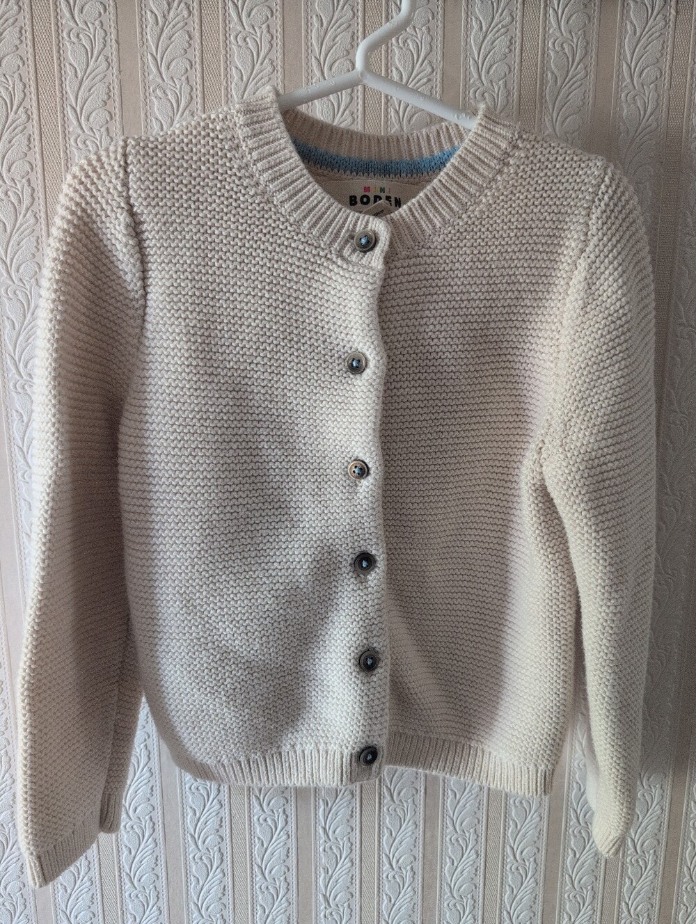 Mini Boden Cream Knit Button-Front Cardigan